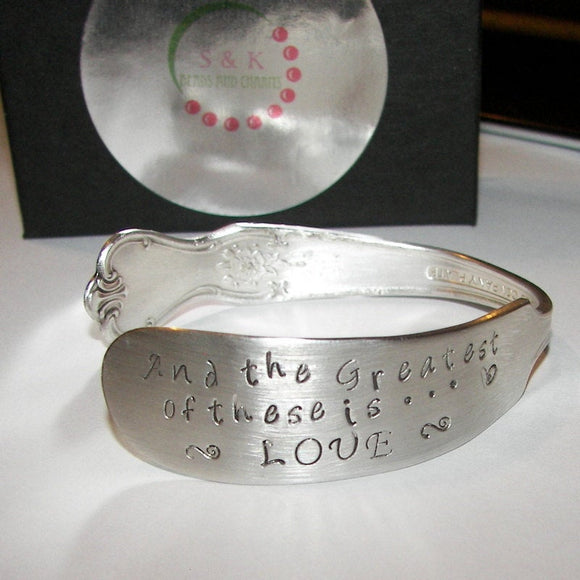 And the greatest of these is love  vintage silver ware cuff