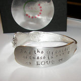 And the greatest of these is love  vintage silver ware cuff