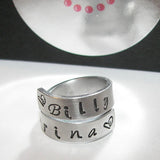 Personalized Mommy ring, kids names wrap ring, Mother's custom hand stamped jewelry handstamped jewelry