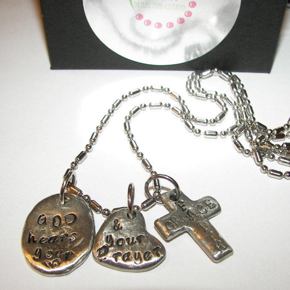God hears your heart and your prayer, stamped pewter charms, personalized jewelry, mommy necklace, hand stamped jewelry